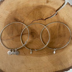 ALEX & ANI Charm Bangle Set of 3, Energy Bracelet, Rafaelian Silver Nickel-Free